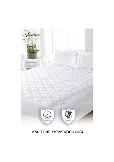 Vionel Home %100 Pamuk Kapitone Yatak Koruyucu Çarşaf Fitted Full Kenar Elyaf Dolgulu Tek ve Çift Kişilik