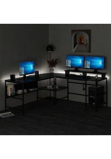 Minar Greta Rgb Led Işıklı L Köşe Çalışma Masası Siyah Minar Greta Rgb Led Işıklı L Köşe Çalışma Masası Siyah