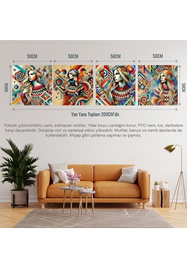 İskandinav Soyut Tablo Set Çerçevesiz 50x50cm Pvc Tablo 4'lü Set 017 Her Bir Tablo 50x50cm Büyüklüğündedir.