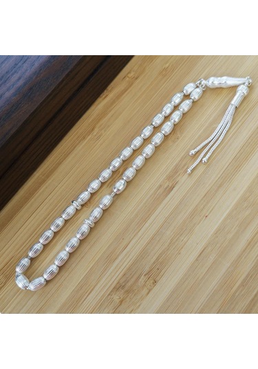 Arpa Kesim Çizgili Gümüş Tesbih Model 2