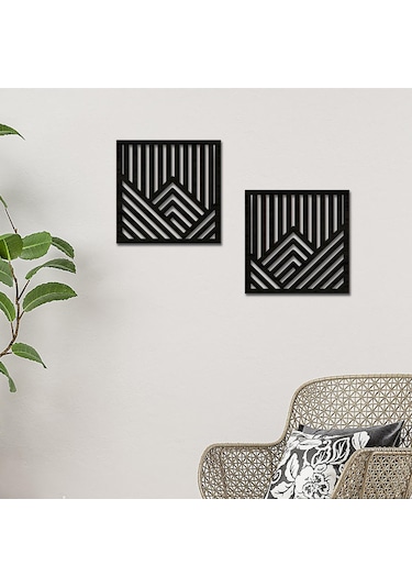 Suntek 2 Adet Geometrik Ahşap Duvar Sanatı Asılı Siyah