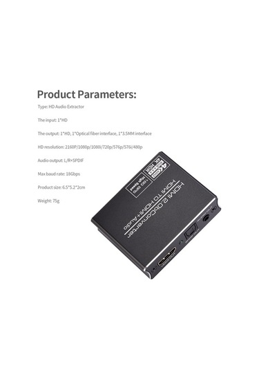 Pazly 4k Ses Çıkarıcı, 5.1 Ses Kanal, Hd Görüntü, Stereo Ses, Dc 5v, Optik Fiber, 3.5mm Arayüz