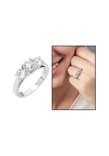 Tesbihane Starlight Diamond Pırlanta Montür Mini Tasarım 925 Ayar Gümüş Kadın Tria Yüzük Beyaz