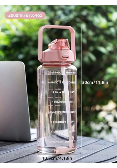 Motivasyonel Su Matarası 2 L Pipetli Pembe