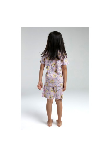Toontoy Kız Çocuk Komple Baskılı Düğmeli Şortlu Pijama Takım Pembe