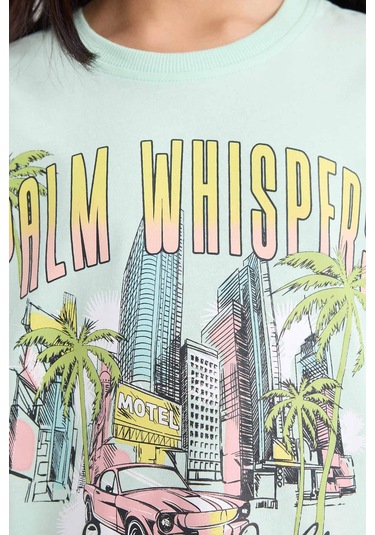 Defacto Kız Çocuk Relax Fit Bisiklet Yaka Baskılı Kısa Kollu Tişört E0389a825smtr413 Turkuaz