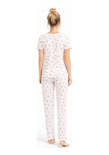 Kadın 01567 Kısa Kol Kaşkorse Pijama Takımı Beyaz