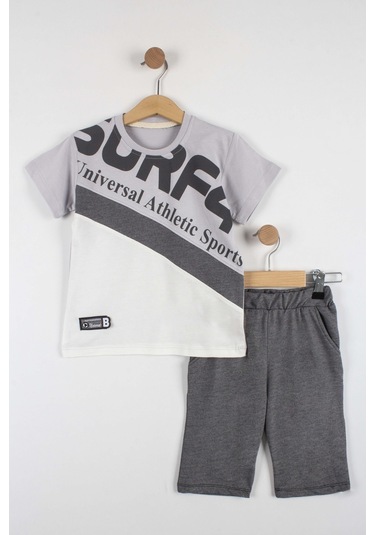 Erkek Çocuk Atletik Baskılı Şortlu Takım-6288-Gri