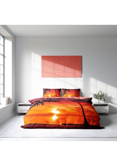 Monohome Gün Batımı 3D Pamuk Saten Çift Kişilik Nevresim Takımı Çok Renkli