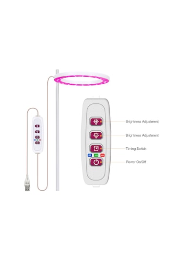 Singree Ev Bitkileri İçin Pembe Işıklı Led Büyüme Lambası - 2 Halkalı, Zamanlayıcılı, İç Mekan Kullanımı Pembe