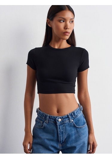 Dilvin Modal Crop Top Siyah