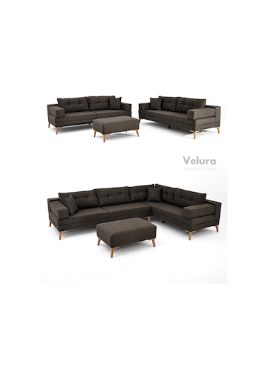 Zeri Modüler Yataklı 3 Adet Üçlü Kanepe & 3'lü Koltuk 3+3+3 - Koyu Kahve - 169 Koyu Kahve