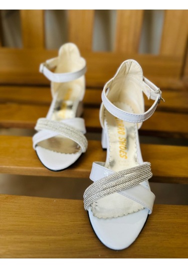 Gala Önü Çapraz Çocuk Topuklu Ayk Beyaz