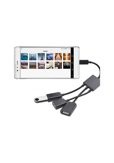 Moveevo Micro Usb Android Otg Hub Veri Kablosu, Güç Kaynağı İle 3 Port, Telefon-flash Bellek- Klavye Bağlantısı, Plug And Play Mint - Siyah