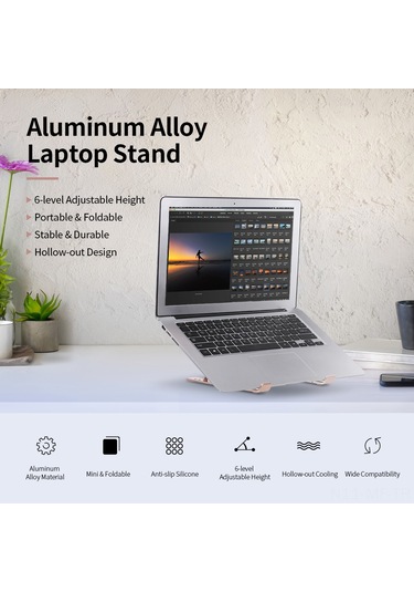 Mufunye Katlanabilir 6 Seviyeli Laptop Stand - Ergonomik, Hafif Ve Taşınabilir Alüminyum Dizüstü Bilgisayar Tutucu