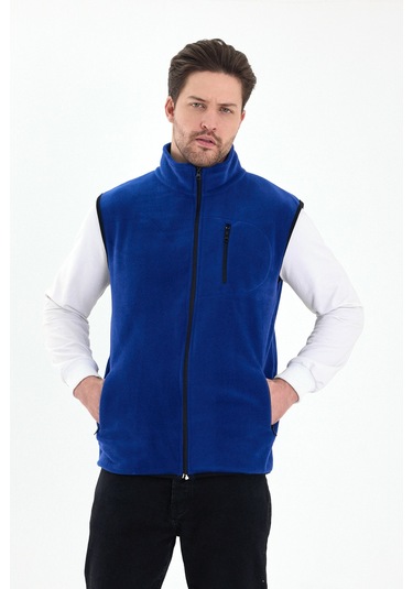 Monox Erkek Tam Fermuarlı Spor Polar Yelek Saks Mavisi
