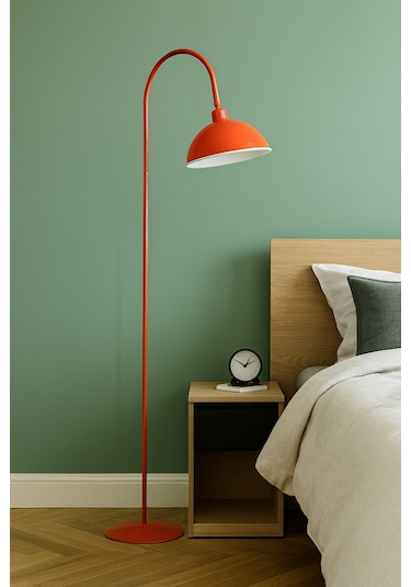 Turuncu Lambader Hareketli Başlık Modern Dekoratif Metal Oturma Odası Çalışma Odası Zemin Lambası Turuncu