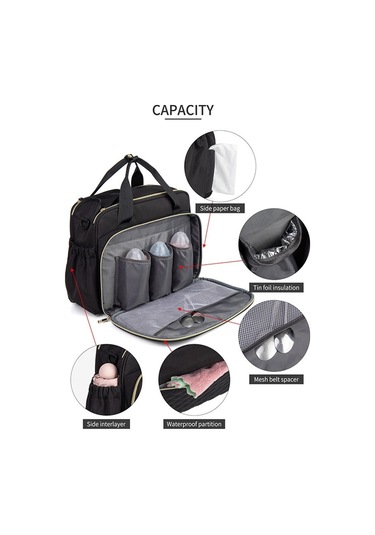 Jialan Anne Bebek Bezi Çantası Büyük Kapasiteli Çanta Anne İçin Siyah