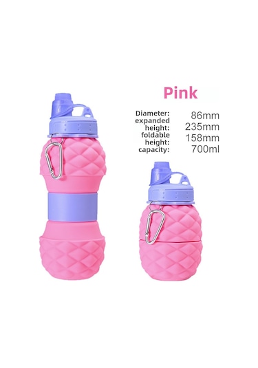 Mufunye Dışarıda Kullanıma Uygun Genişleyebilir Silikon Matara - Yiyecek Dereceli, Çıkarılabilir Pipetli, 500-1000ml Pembe Pembe