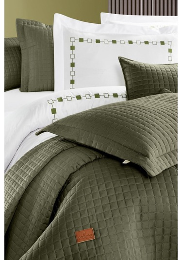 Elegante %100 Pamuk Saten Yatak Örtüsü Seti Haki Bej