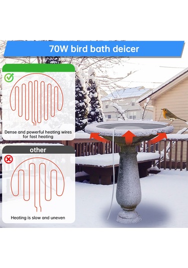 Vkemall Kışlık Kuş Ve Evcil Hayvan Su Tankı Isıtıcı - Otomatik Aç-kapa Termostat Kontrollü 70w Dış Mekan Buz Çözücü - Beyaz Amerikan Standartı