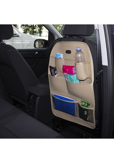 Koltuk Arkası Eşya Düzenleyici Organizer Bej Deri Lüks Space