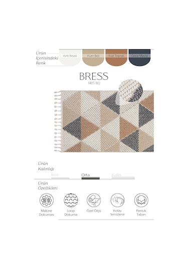 Cool Halı Bress 1405 Bej Mutfak Halısı Bukle Dokuma Saçaklı Tezgah Önü Leke Tutmaz İskandinav Yolluk