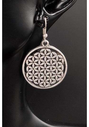 Yaşam Çiçeği Şekilli Kadın Küpe Çift Adet Gümüş Kaplama El Yapımı Kadın Küpe Gümüş