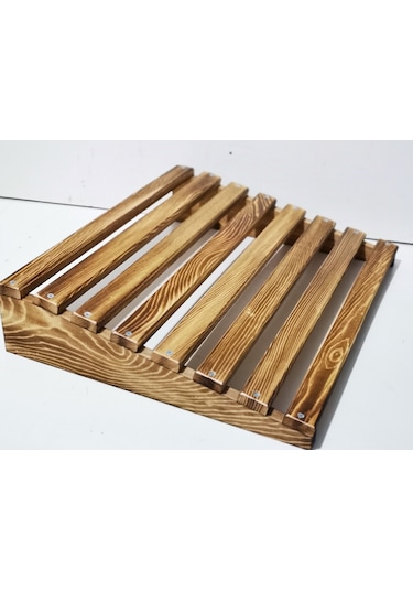 Masa Altı Ayaklık Ayak Yükseltici Ayak Standı Doğal Ahşap Yakma Kahve