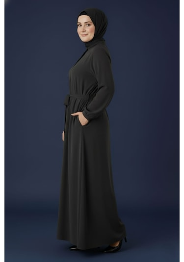 Medine İpeği Mevlana Kesim Cepli Kuşaklı Bol Büyük Beden Ferace Gri Medine İpeği Mevlana Kesim Cepli Kuşaklı Bol Büyük Beden Ferace Gri