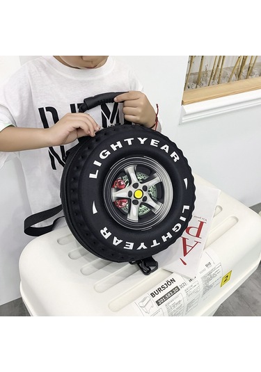 Yaratıcı Tekerlek Şekli 3d Küçük Okul Çantası-siyah