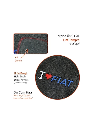 NYF Ön Cam Halı Fiat Tempra/Tipo Nakışlı Kırmızı Dikişli