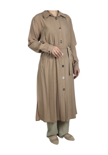 Kadın Önü Çıtçıtlı Beli Kuşaklı Tunik Krem