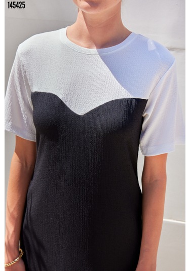 Kadın Bisiklet Yaka Kısa Kollu Örme Elbise