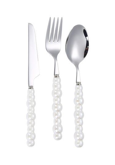 Shineyee 304 Paslanmaz Çelik Gümüş Perl Seramik Kollu Bıçak Çatal Kaşık Seti - Steak Ve Tatlılar İçin Lüks Tabakware Diğer