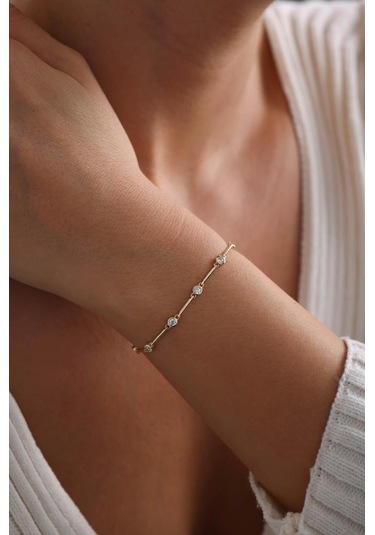 14 Ayar Altın Oval Taşlı Bileklik Sarı Altın