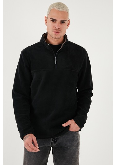 Buratti Regular Fit Anti-Pilling Tüylenme Yapmayan Dik Yaka Kalın Kışlık Şardonlu Erkek Polar 5896700 Siyah