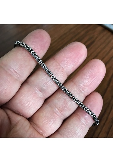 Takı Dükkanı 925 Ayar Gümüş Erkek Bileklik Yuvarlak Kral Model 2,8mm Genişlik 20cm Uzunluk msb03