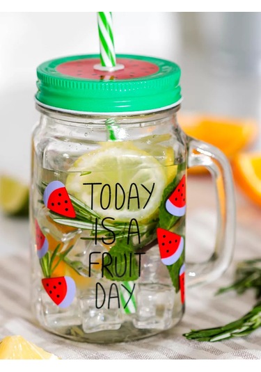 Dolana Kapaklı Ve Pipetli Kupa 450 Ml "mutlu Gün" Mix 140108128 Yeşil