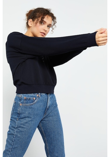 Tommy Life Lacivert Uzun Kol Rahat Form Kapüşonlu Kadın Sweatshirt - 97115 Lacivert