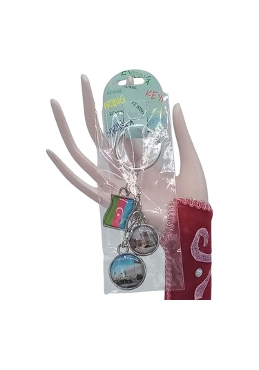 Azerbaycan Üçlü Epoksi Metal Çift Taraflı Damla Anahtarlık Azerbaijan Gümüş