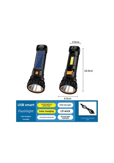 Wezone Güneş Enerjili Usb Şarj Edilebilir Led El Feneri, Taşınabilir, Çok Fonksiyonlu, Dış Mekan Ve Acil Durum Işığı T57 Çok Renkli