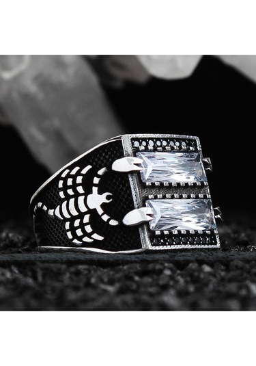 Zirkon Taşlı Akrep Desen Işlemeli Özel Seri Erkek Gümüş Yüzük