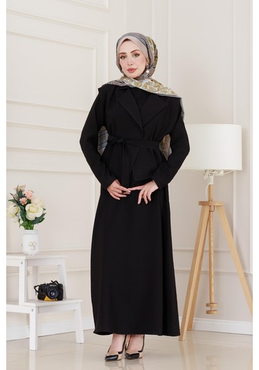 Tensel Yelekli Asel Elbise-siyah-5041 Siyah