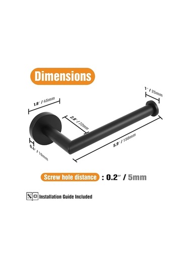 Pazly Siyah Tuvalet Kağıtlığı, Duvara Monte 304 Paslanmaz Çelik Tutucu -2 Adet, Mat Siyah Diğer