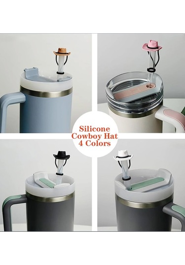 Neevoyu Stanley Bardak Uyumlu 30-40 Oz Silikon Pipet Kapağı - Köylü Şapka Desenli, Yeniden Kullanılabilir, Çocuk Dost, Beyaz Tek Adet