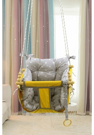 Bundera Wag Swing Sarı Çocuk Ahşap Salıncak Bebek Hamak