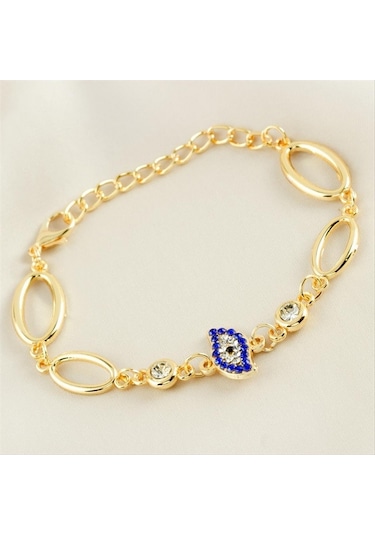 Oval Nazar Taşlı Trend Bileklik - Sarı N145