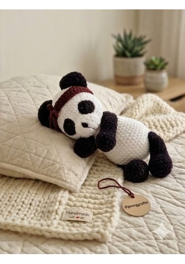 El Örgüsü Peluş Panda Beyaz - Siyah
