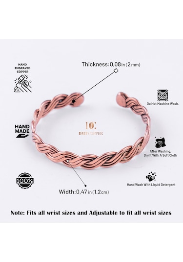 El Yapımı Şık Tasarım Kalın Dövülmüş Saf Bakır Bilezik Bakır Takı Romatizma Bilekliği Işıklı Kutulu Bakır